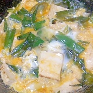 焼き豆腐と青ネギの卵とじ
